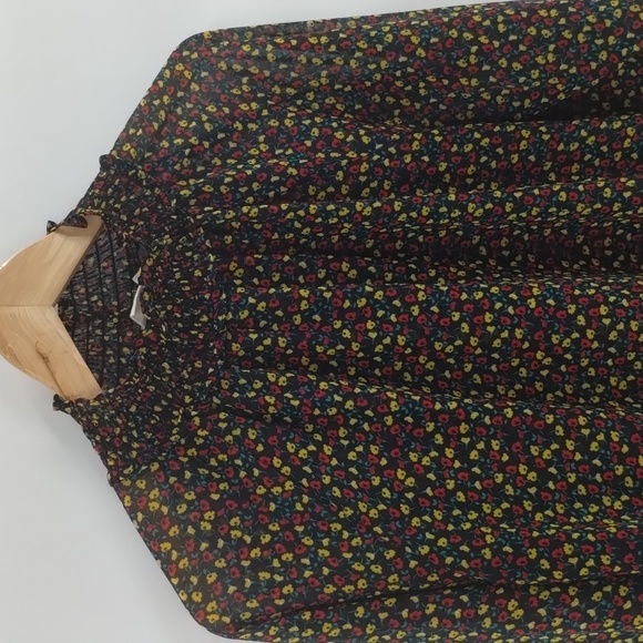 GAP blouse top sheer tiny floral black print large mock stretch collar f… - Picture 2 of 8